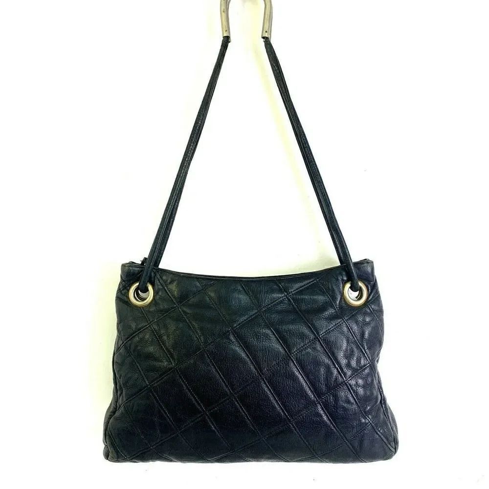 BERNARD NERSON PARIS BLACK STITCH GENUINE LEATHER MEDIUM SHOULDER BAG HANDBAG
